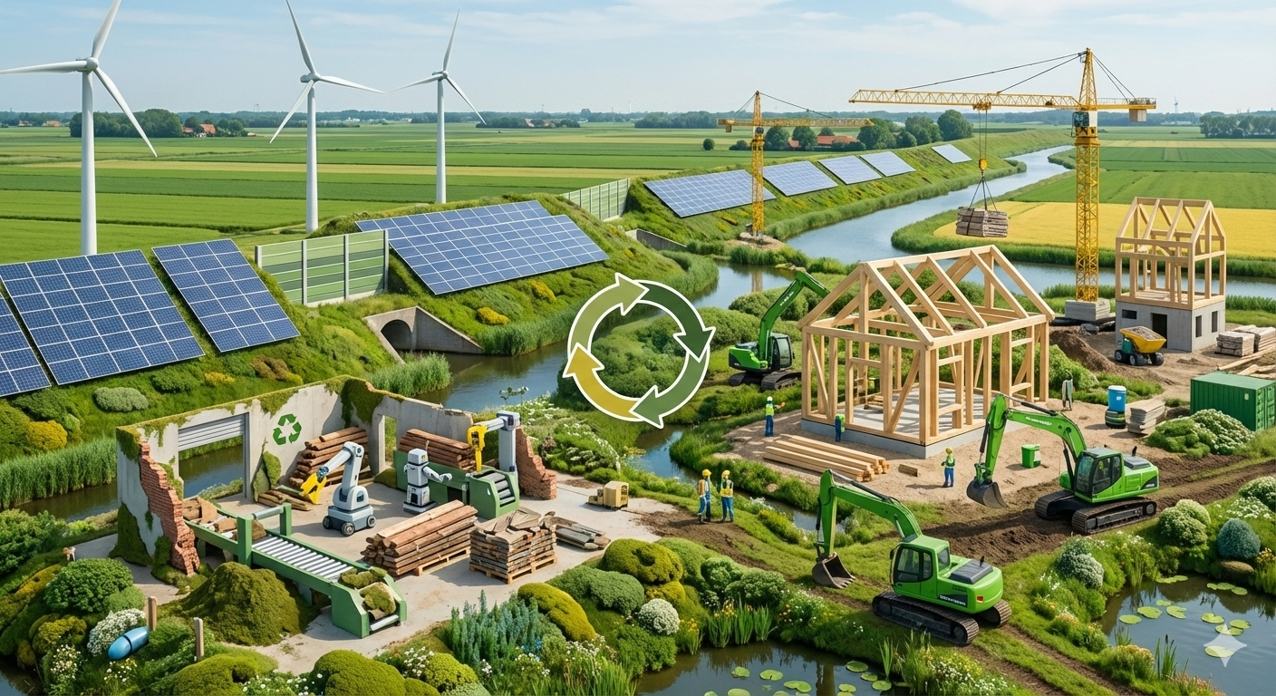 Visuele weergave van de dialoogtafel duurzaamheid met de drie hoofdthema’s